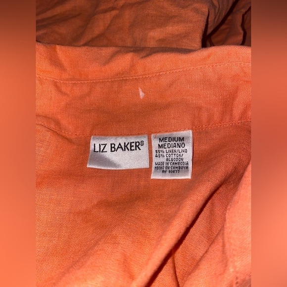 Liz Baker Linen Blend Roll Tab Sleeve Top Beach Vacay Women M Summer Travel - Picture 3 of 8